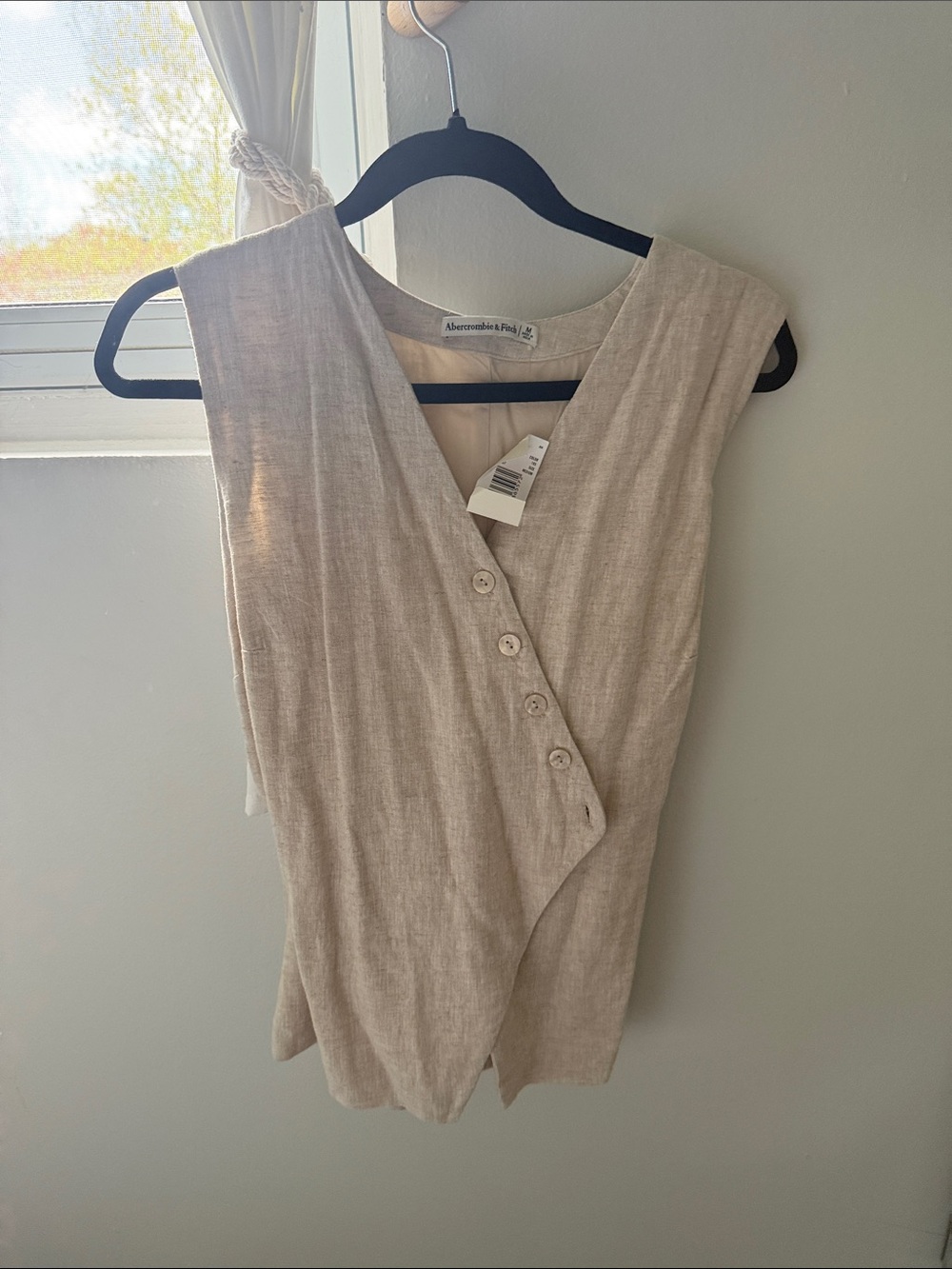 Abercrombie & Fitch Neutral Cream Linen-Blend Sleeveless Wrap Cami